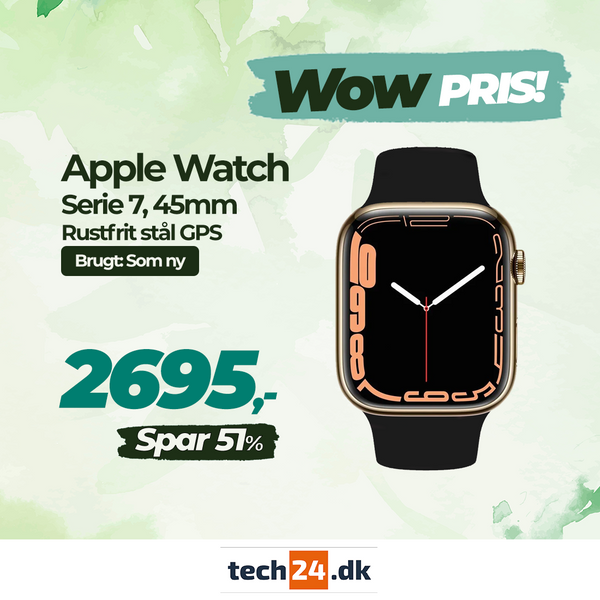 Brugt Apple Watch Serie 7, 45mm, GPS - Som Ny - Rustfrit stål (Guld)