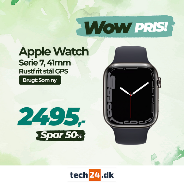 Brugt Apple Watch Serie 7, 41mm, GPS - Som Ny - Rustfrit stål (Sort)