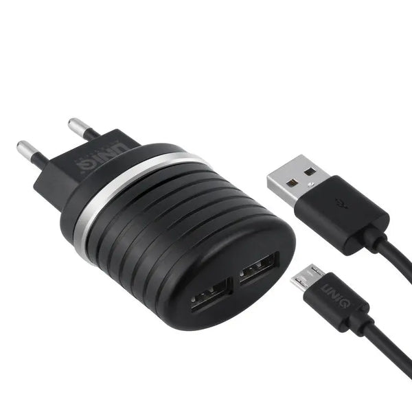 UNIQ Dual Port 2.4A travel charger - Micro USB - Sort Uniq