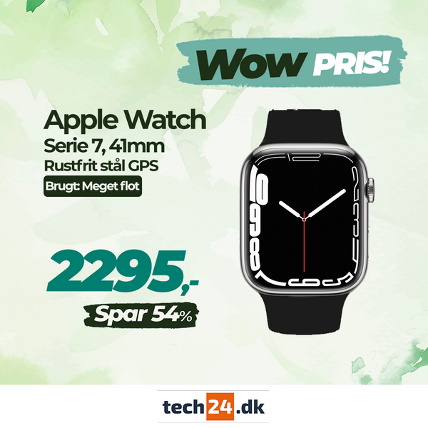 Brugt Apple Watch Serie 7, 41mm, GPS - Meget flot stand - Rustfrit stål (Sølv)