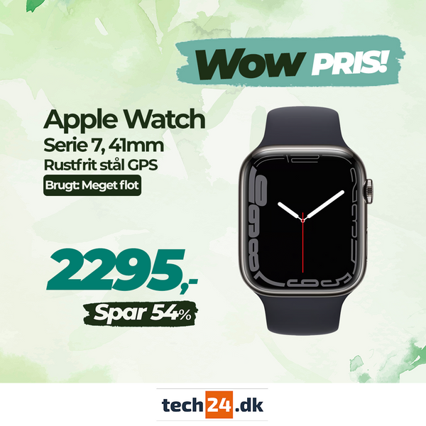 Brugt Apple Watch Serie 7, 41mm, GPS - Meget flot stand - Rustfrit stål (Sort)