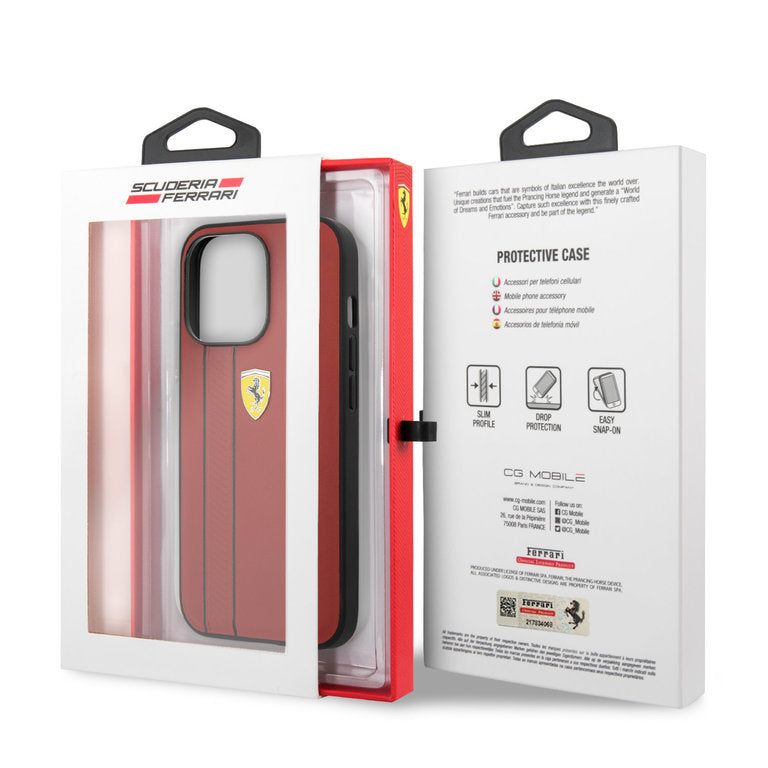 Ferrari iPhone 13 Pro Max - Debossed Stripes - Rød