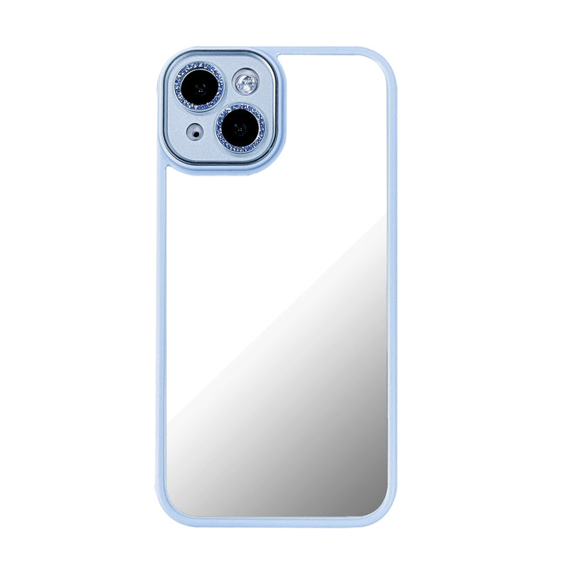 iPhone 14 - Bagcover kameralinse m. glitter - Lyseblå