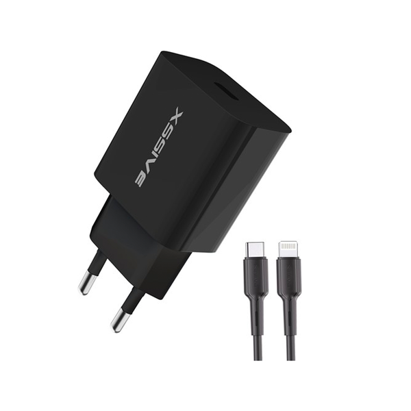 20W fastcharger Lightning til Type C (Adapter inkl. kabel) - Sort