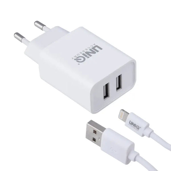 Dual USB Port 2.4A travel charger - USB til Lightning Uniq
