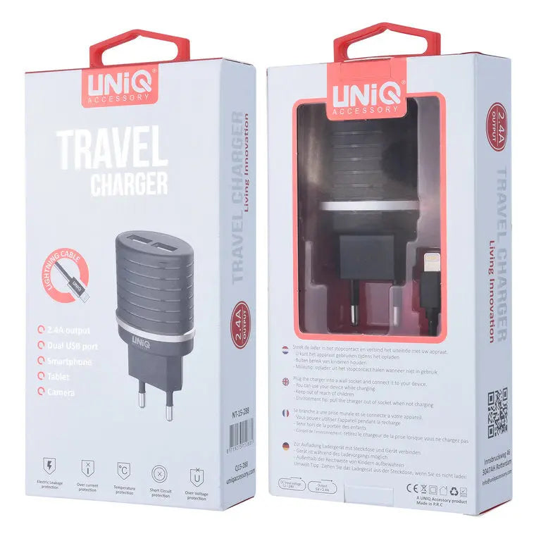 Dual USB Port 2.4A travel charger - USB til lightning Uniq