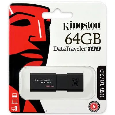 Kingston flash drive 64GB USB 3.0 DataTraveler 100 G3 100MB/s co