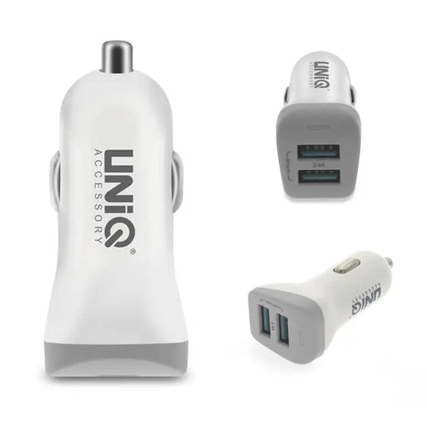 UNIQ Dual USB port car charger 2.4A - Fast Charger - Hvid Uniq