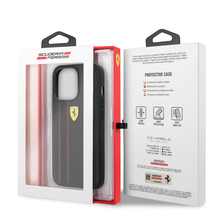 Ferrari iPhone 13 Pro Hardcase - Debossed Stripes - Sort