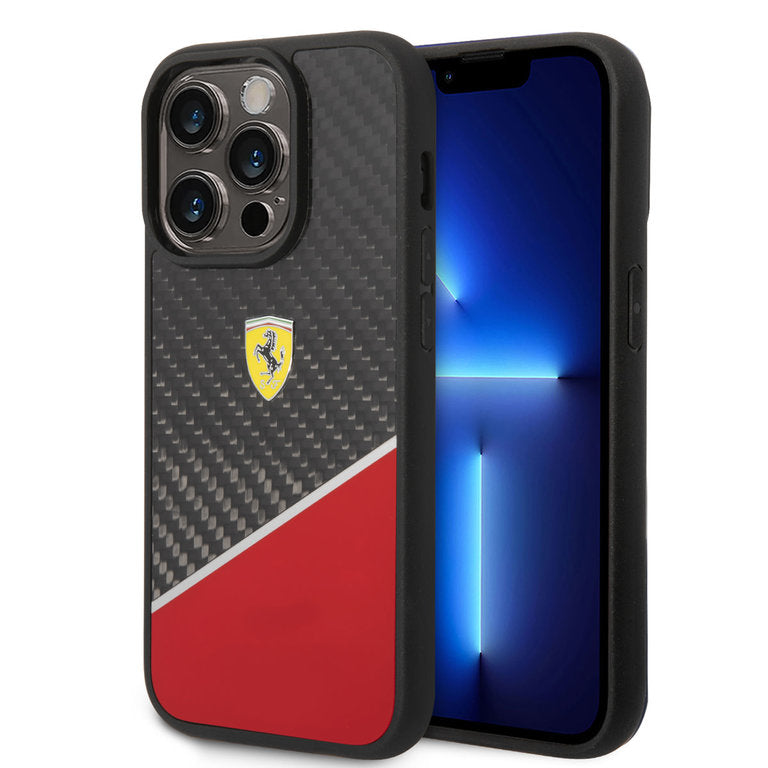 Ferrari iPhone 14 Pro Max Hardcase - Carbon - Stripe - Rød