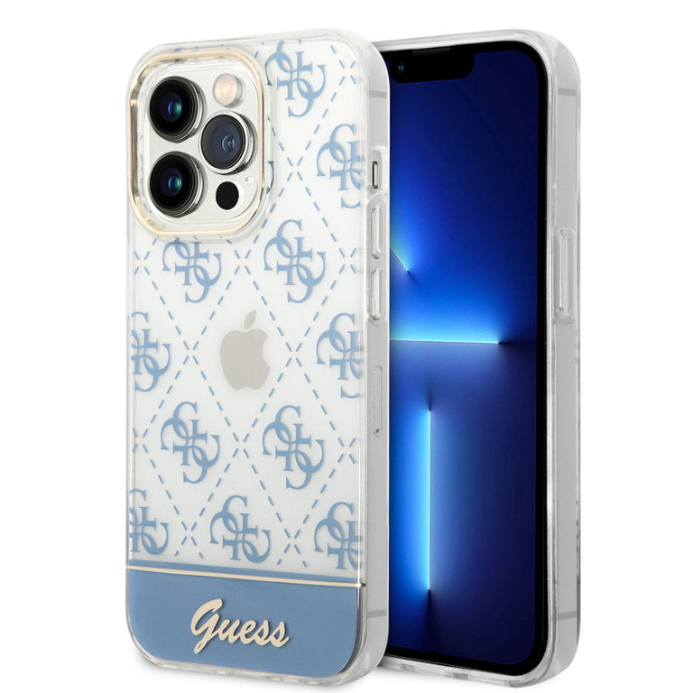 Guess iPhone 14 Pro Max Hardcase - 4G Pattern Script - Blå