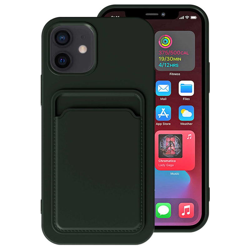 iPhone 12/12 Pro cover - Dark Green - Med kortholder Tech24.dk