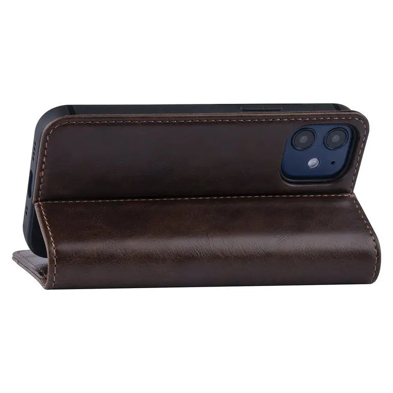 iPhone 12 Mini - Læder Bookcase - Mørkebrun UNIQ