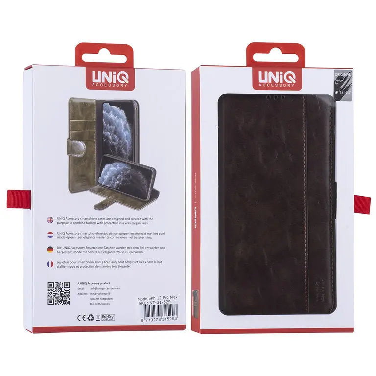 iPhone 12 Pro Max - Læder Bookcase - Mørkebrun UNIQ