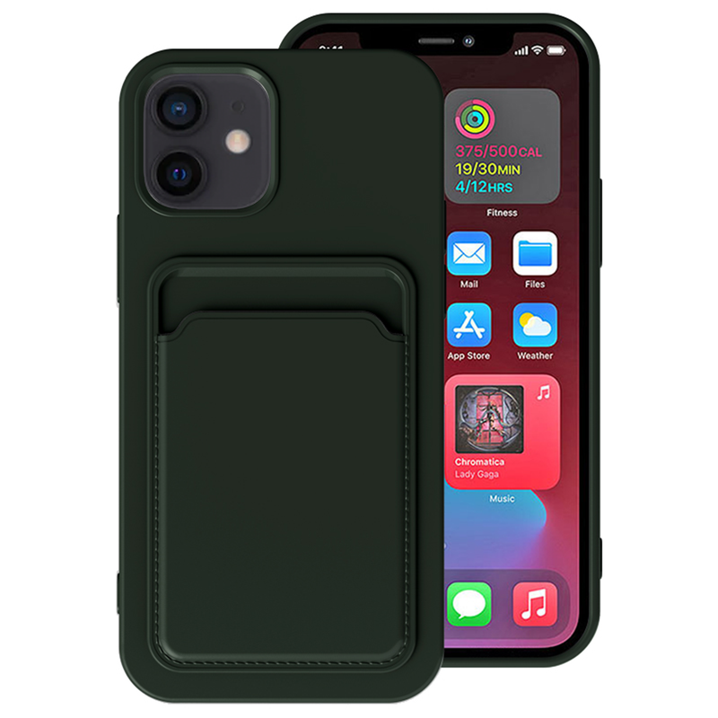 iPhone 12 Mini cover - Dark Green - Med kortholder Tech24.dk