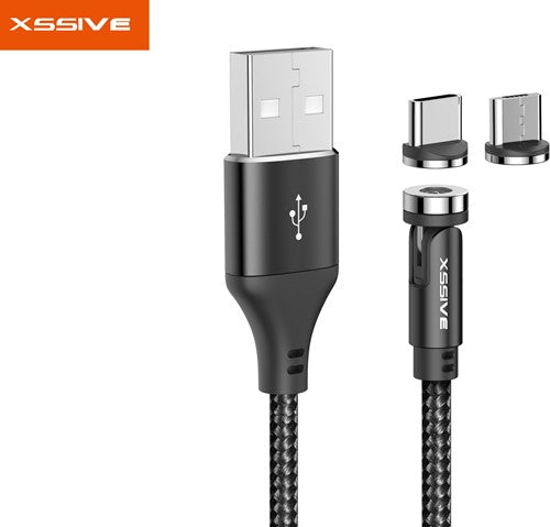 Magnetisk Type C+Micro USB kabel 1m - Sort Xssive