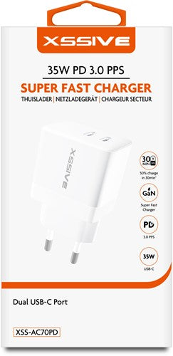 Fast Charger - 35W Dual Type C - Hvid